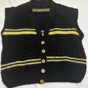 Vintage, Preppy, Academia, Black and Yellow striped knit sweater vest. Classic!